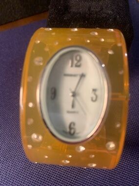 Amber Resin Bangle Watch with Oval Dial